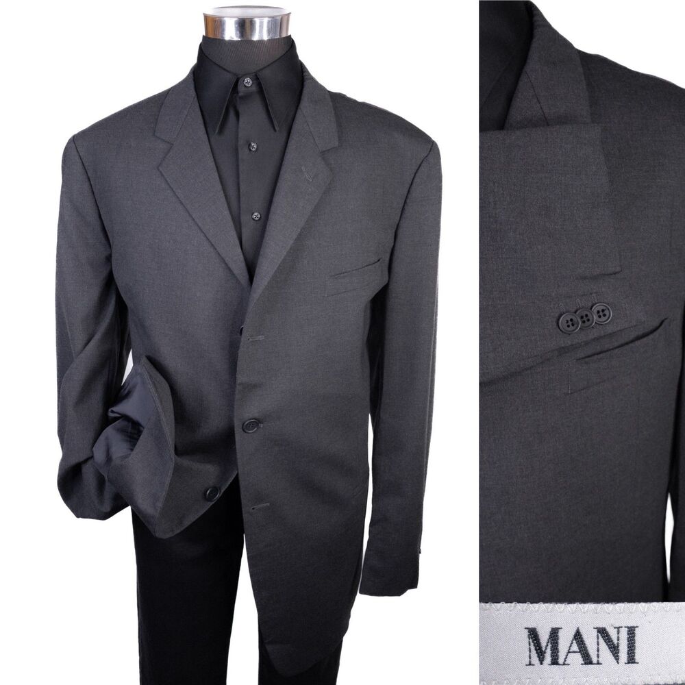 MANI Men's Sport Coat Suit Jacket 3-Button Wool Solid Gray Blazer Sz 48L